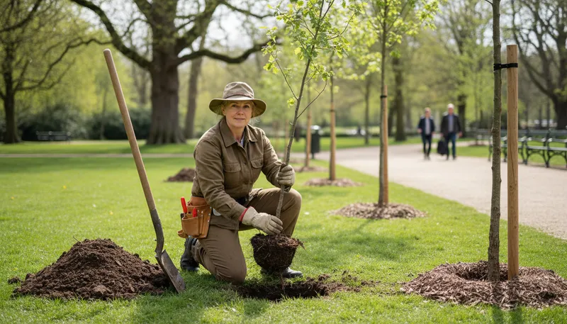 Illustration of forrester: a person who manages forests.
