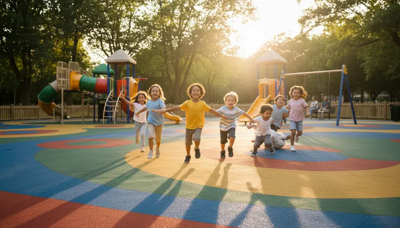 Illustration of playground: An outdoor area for children to play.