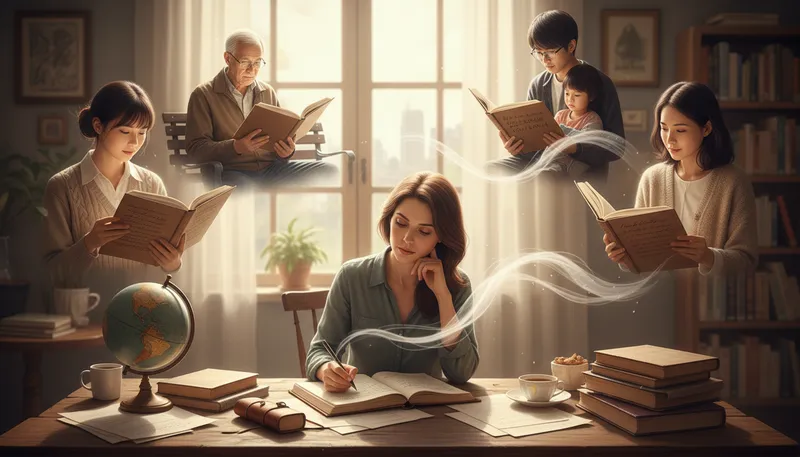 Illustration of writings: Created texts, such as books or articles.