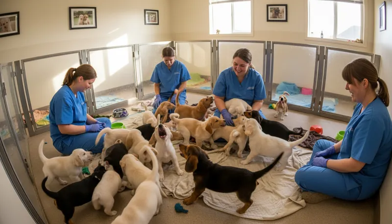 Illustration of kennel: A place where dogs are housed or cared for.