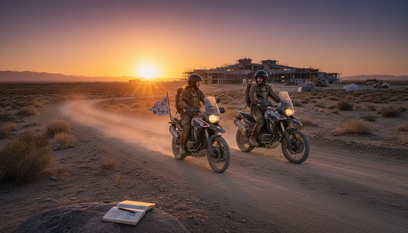 Ilustrasi ride off into the sunset: to leave happily, often after an adventure.