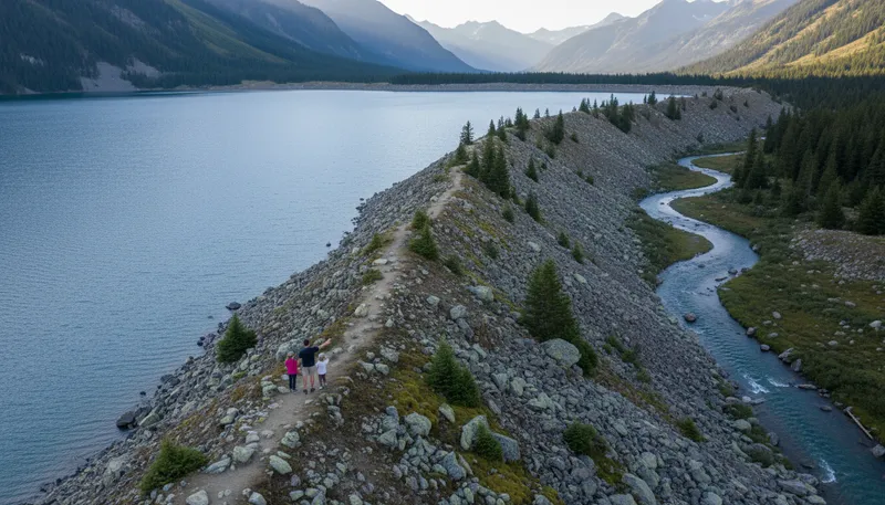 Illustration of moraine: A mass of earth and rock deposited by glaciers.