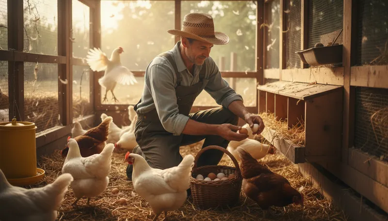Illustration of poultry: domesticated birds raised for food, like chickens.