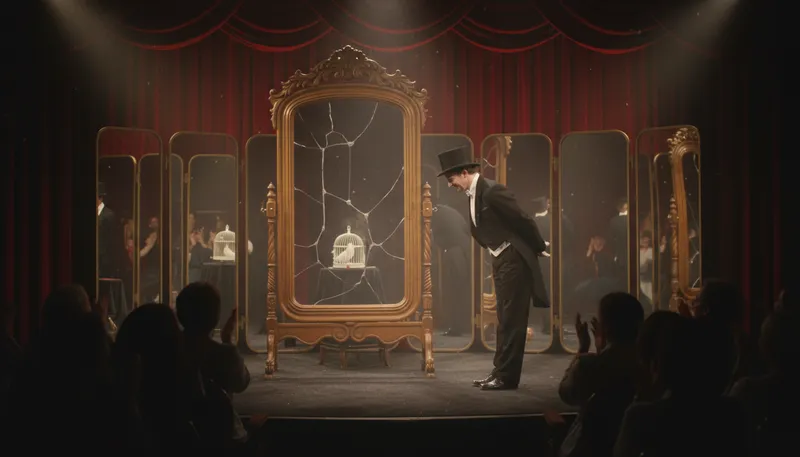 Illustration of do with mirrors: to create an illusion or deception