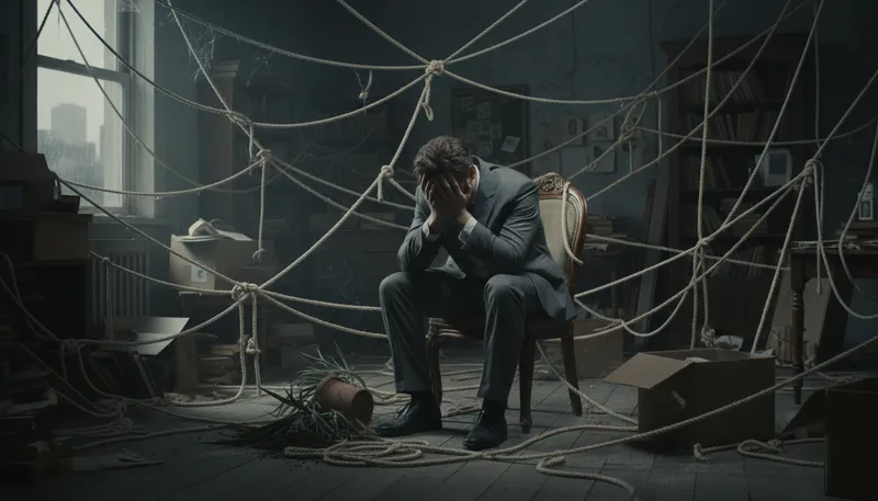 Illustration of what a tangled web we weave when first we practice to deceive: deception creates complicated problems