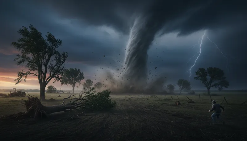 Illustration of twister: A tornado or a spinning, twisting wind.