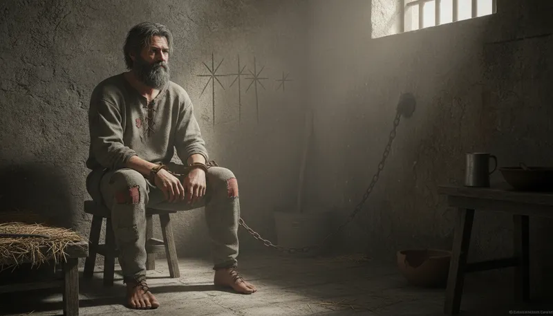 Illustration of imprisonment: The state of being confined in prison.