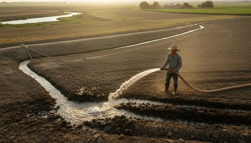 Illustration of irrigation: Method of supplying water to crops.