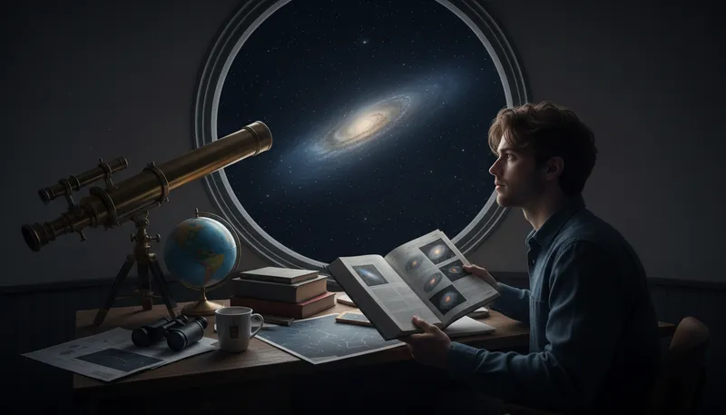 Illustration of astrophysics: the branch of science studying celestial bodies