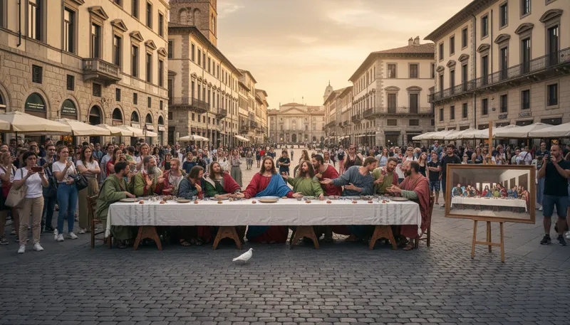 Illustration of life imitates art: real life resembles artistic representations