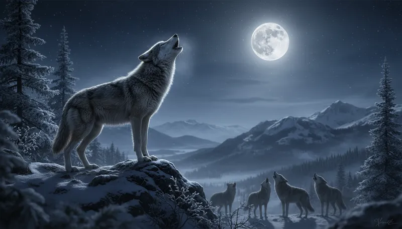 Illustration of lobos: Spanish word for wolves, often in packs.