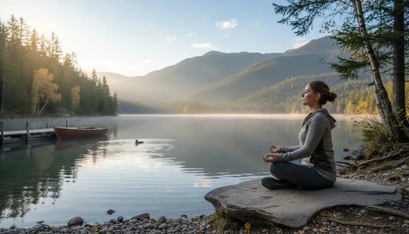 Illustration of meditative: Calm and focused; related to meditation.