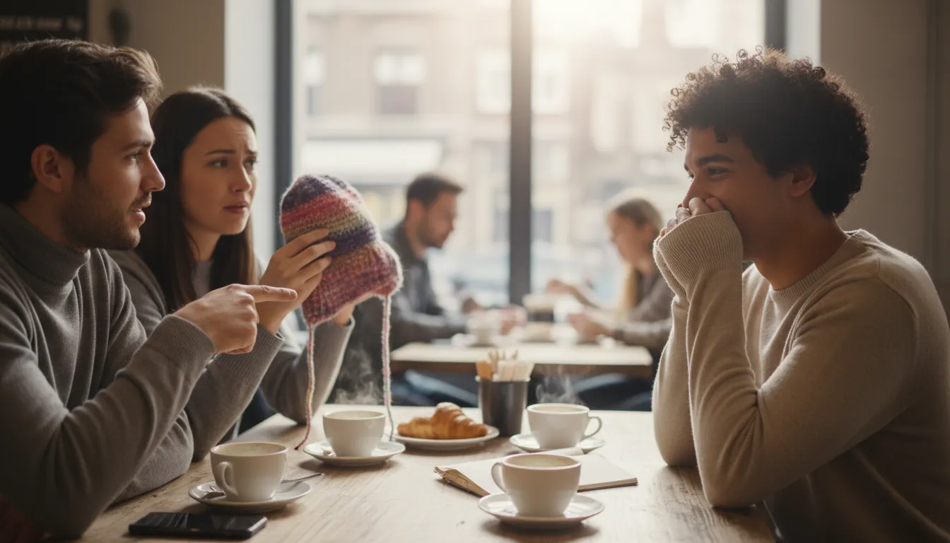 laugh up one's sleeve का चित्र: Secretly find something funny or amusing.