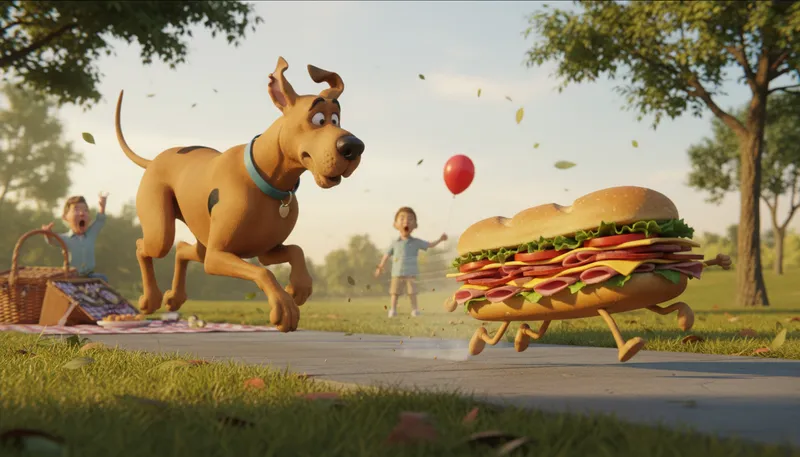 Illustration of scooby: A fictional talking Great Dane dog.
