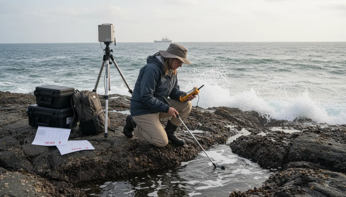 Illustration of oceanographer: A scientist who studies the ocean and the life within it.