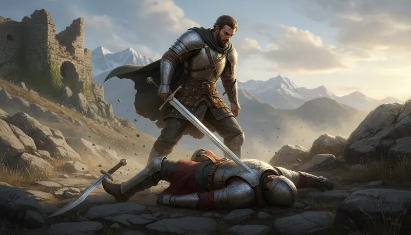 Illustration of put to the sword: Killed or defeated in battle.