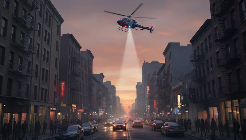 Illustration of ghetto bird: police helicopter used in urban areas
