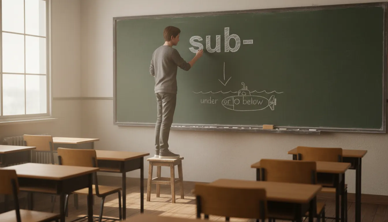 sub-のイラスト：A prefix meaning under or below.