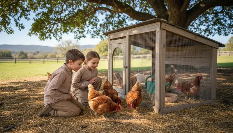 Illustration of coop: A small enclosure for chickens or birds.