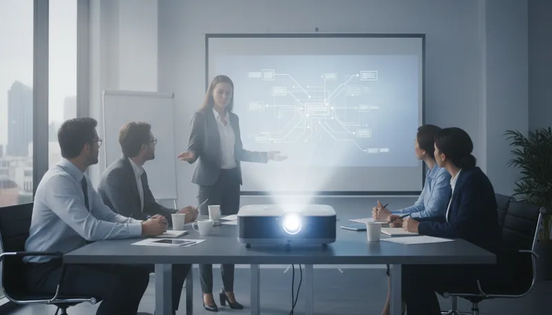 Illustration of projector: one who projects ideas or plans