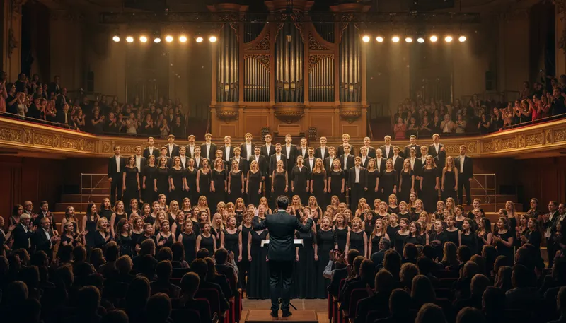 Illustration of chorus: A group of singers performing together.