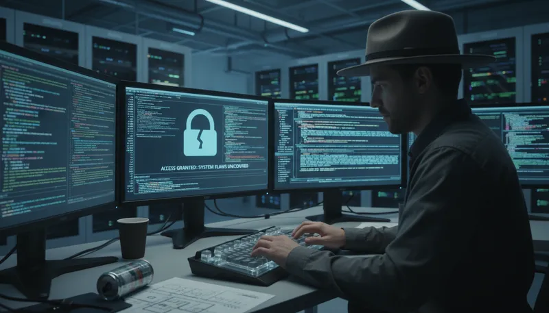 Illustration of gray hat: hackers with mixed ethics.
