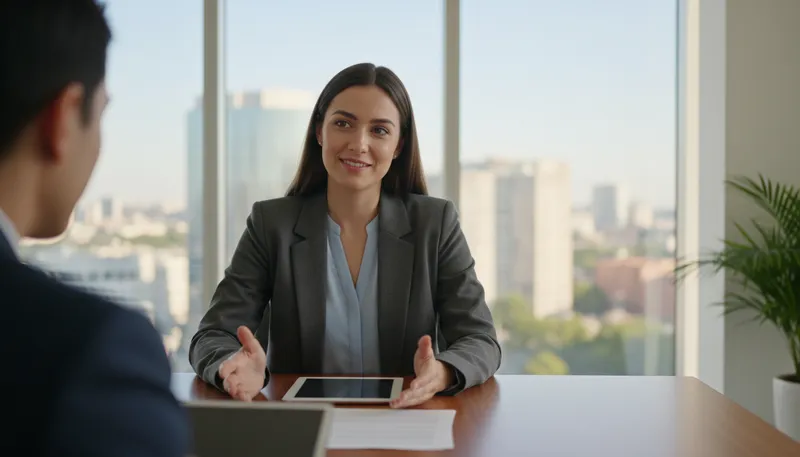 Illustration of interviewee: Person being interviewed for a position.