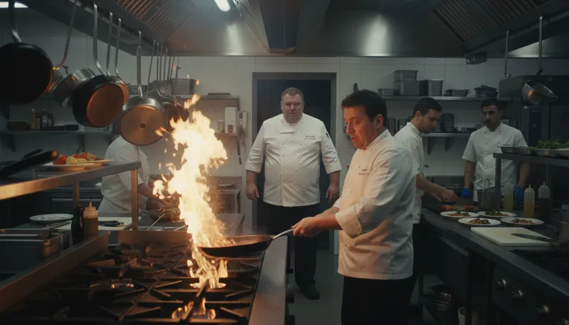 Illustration of the fat hit the fire: a situation becomes chaotic or serious.