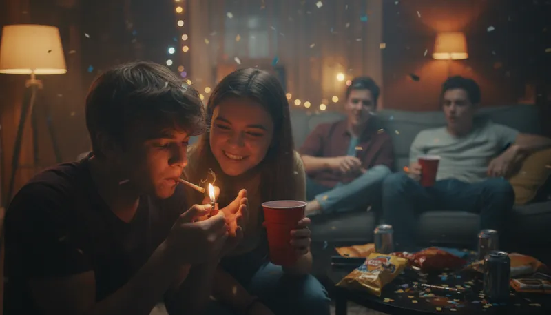 Illustration of get high: experience a euphoric state, often from drugs.