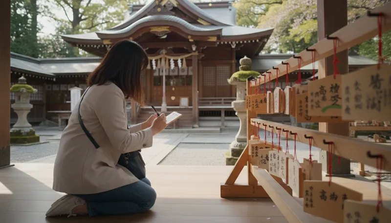 Illustration of ema: Japanese wooden prayer plaque for wishes