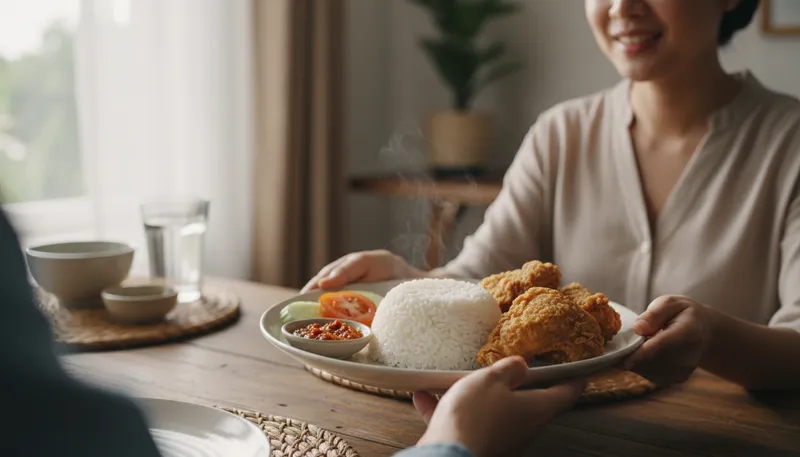 Illustration of nasi: Indonesian word for rice or meal.
