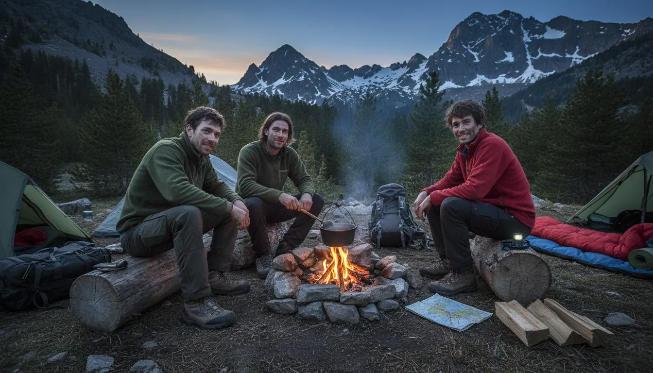 Illustration of rough it: To live without normal comforts for a short time, as when camping.