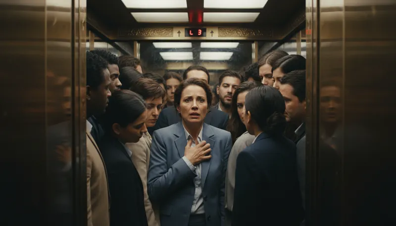 Illustration of claustrophobia: Fear of confined spaces or crowds.