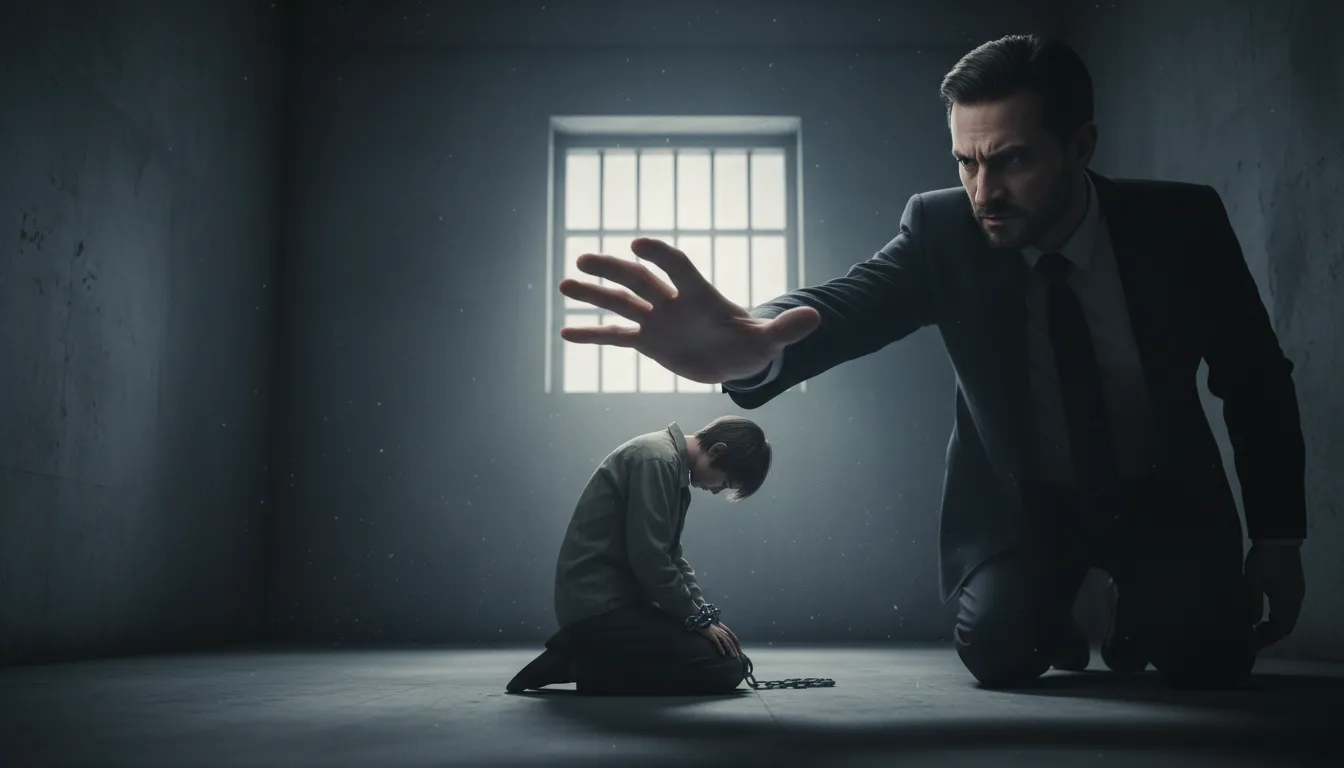 under one's thumb 的插圖：controlled or dominated by someone