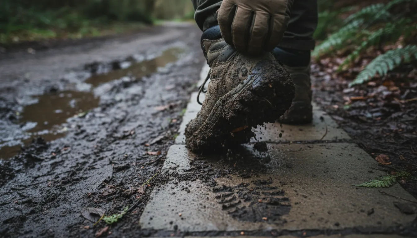 dirt sticks 일러스트: Mud or soil clings to surfaces easily.