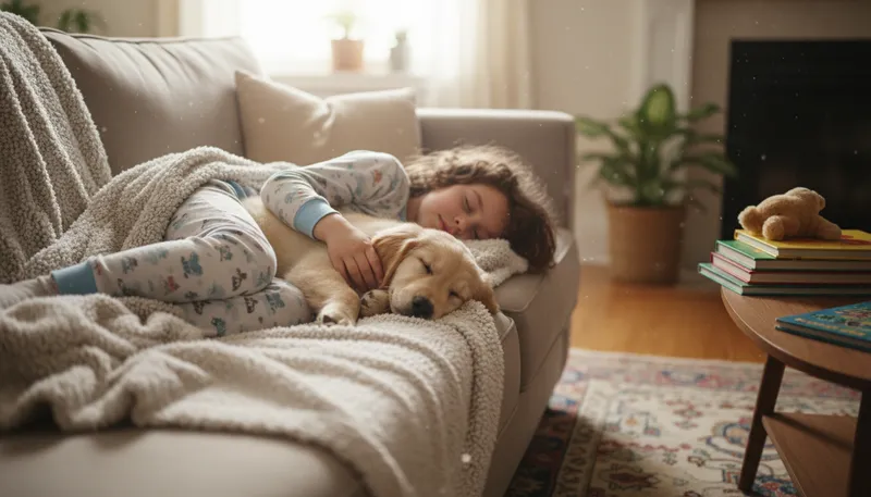 Illustration of snuggle: To cuddle closely for warmth or comfort.