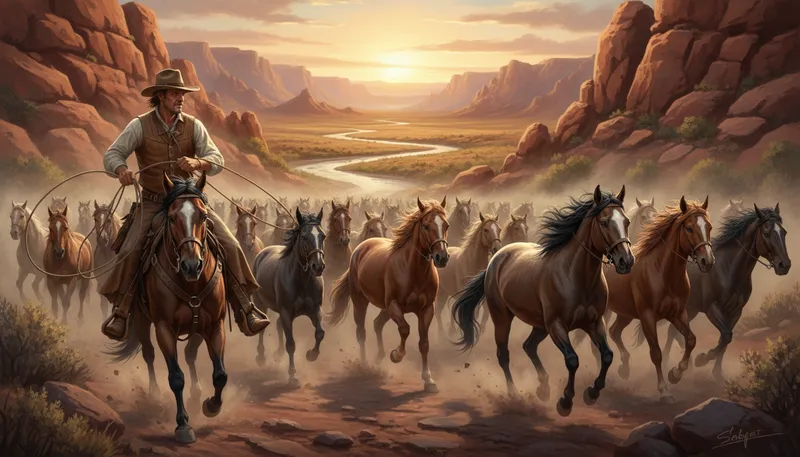 Illustration of wrangler: A person who manages livestock or horses.