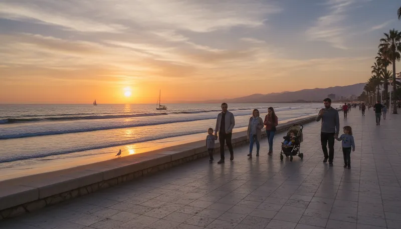 Illustration of esplanade: A long, open area for walking beside water.