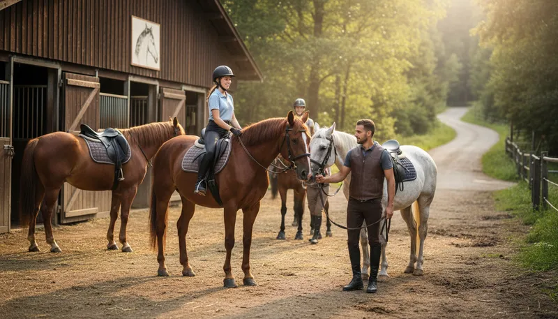 Illustration of livery: rental service for horses or vehicles