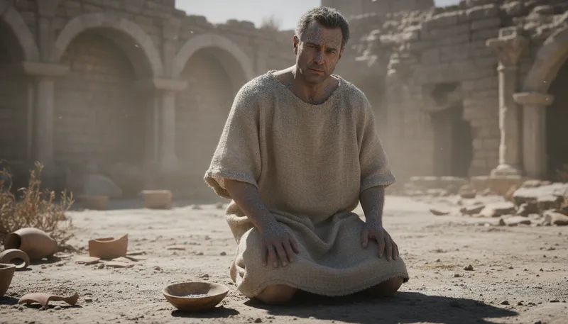Illustration of wear sackcloth and ashes: Express deep sorrow or mourning.
