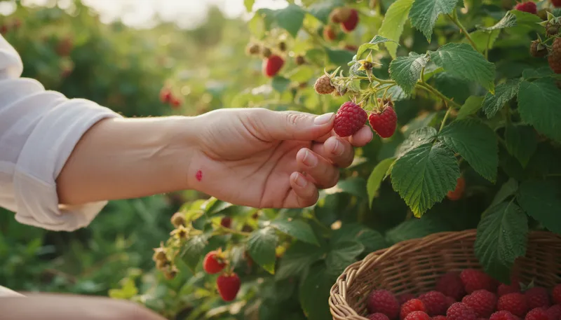 Illustration of raspberry: a small, red edible fruit