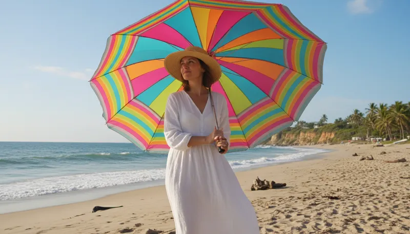 Illustration of parasol: A light umbrella used for sun protection.