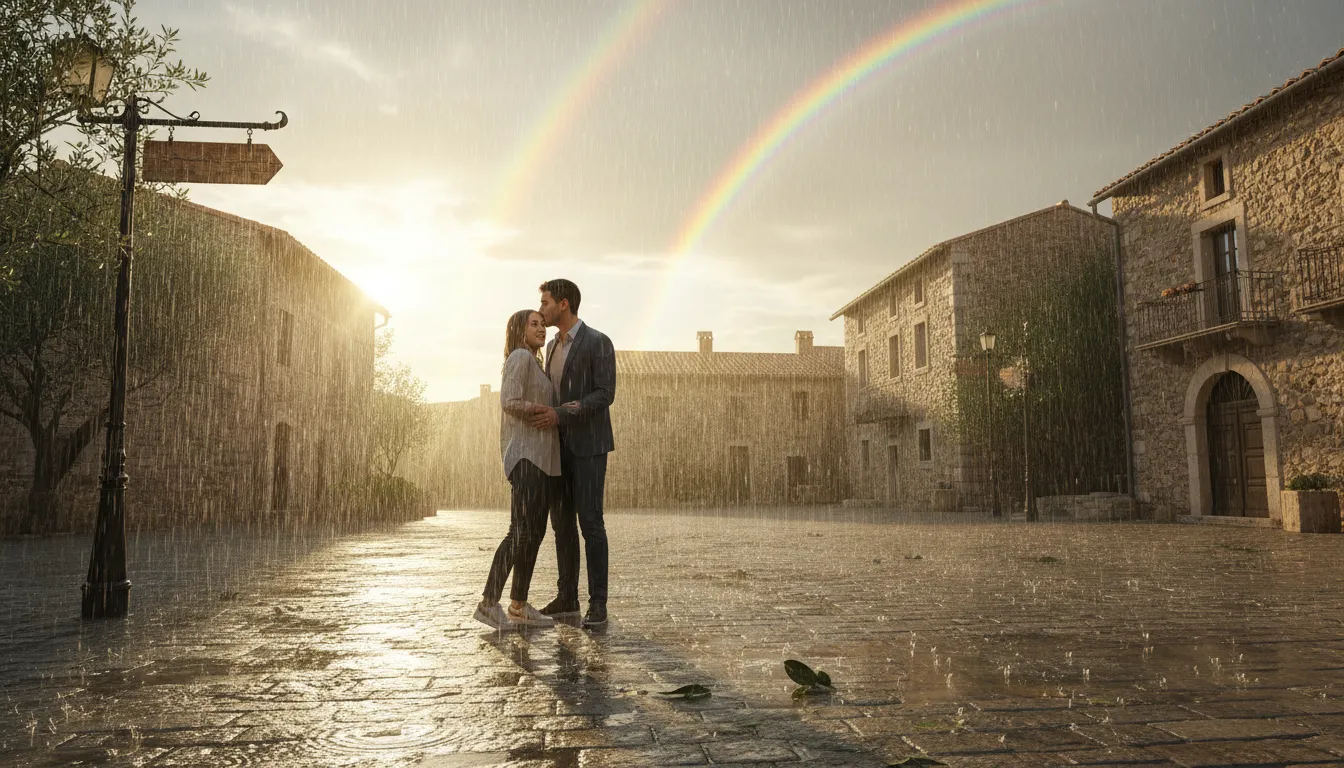 devil is kissing his wife का चित्र: sunshine while it is raining