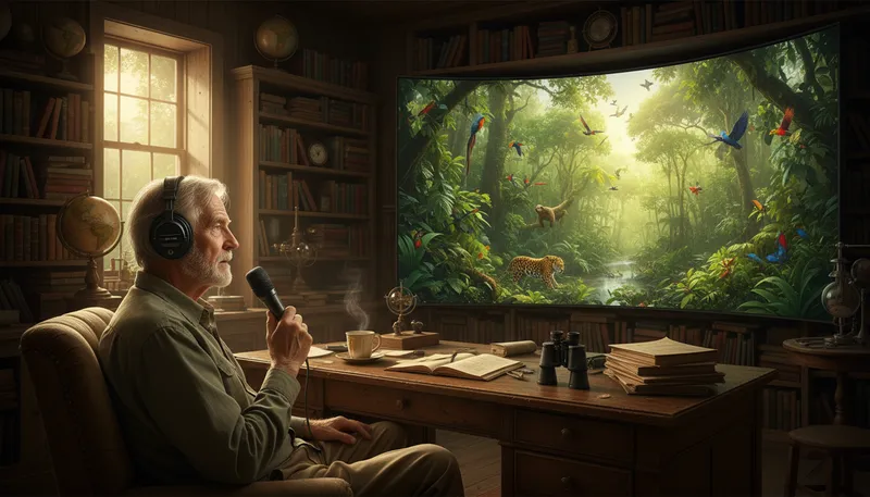 Illustration of attenborough: Last name of a famous nature documentary filmmaker.