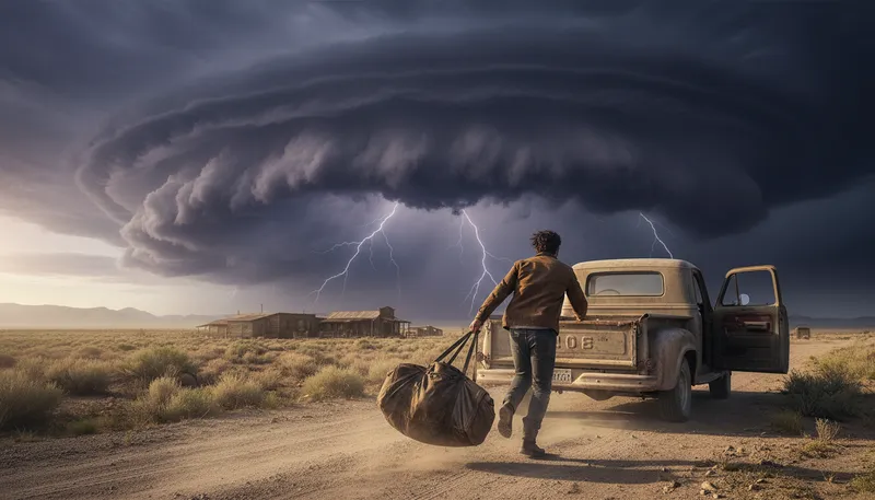Illustration of get out of dodge: to leave a place quickly, especially to escape