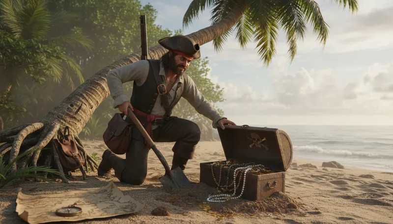 Illustration of buccaneer: A pirate, especially in the Caribbean.