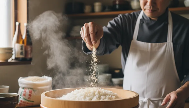 Illustration of koji: Mold used to ferment soy and rice.