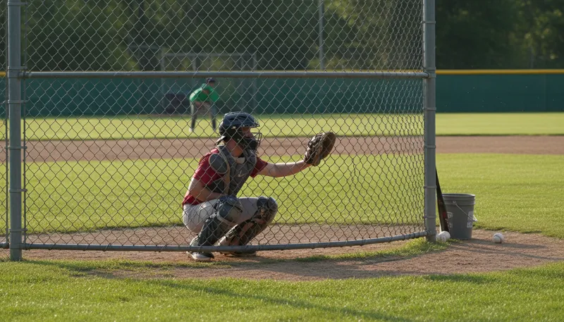 Illustration of backstop: A barrier to catch missed balls or errors.