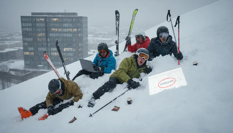 Illustration of over one's skis: to go too far or too fast
