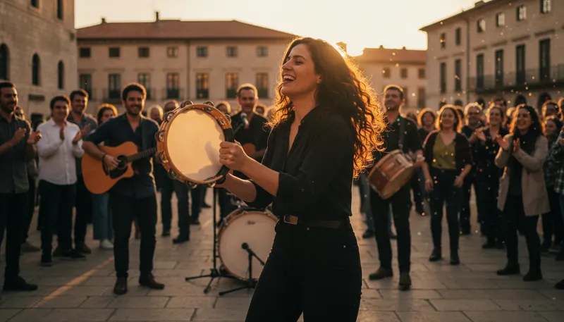 Illustration of tambourine: A musical instrument with jingles around its edge.
